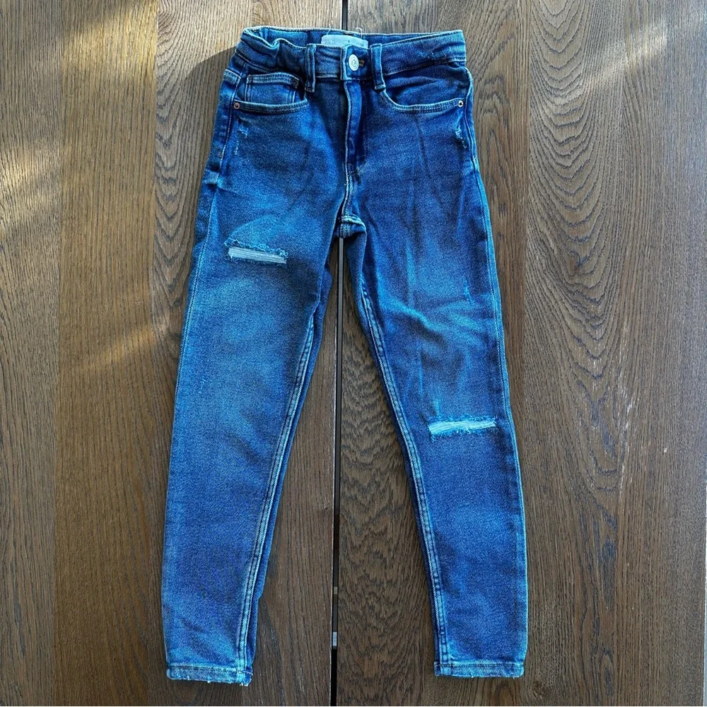 Zara Girls Distressed Denim Jeans Navy Blue | Size 9 - Picture 4 of 8